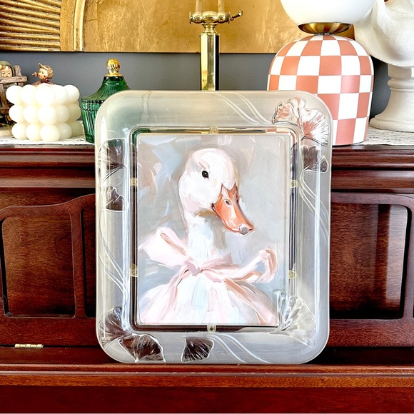 Other - Sweet Goose Ribbon Bow Canvas Art Print Heavy Glass Vintage Ginkgo Frame Duck